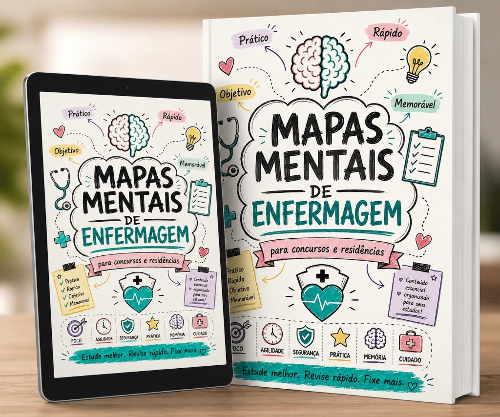 Ebook Mapas Mentais de Enfermagem em tablet e livro físico